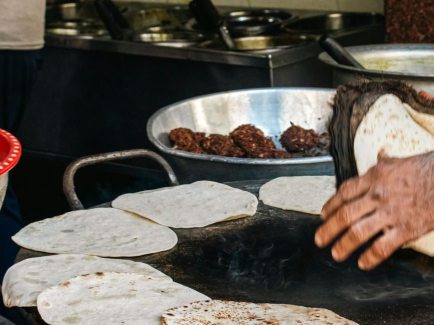 Homemade sabaayad on the griddle
